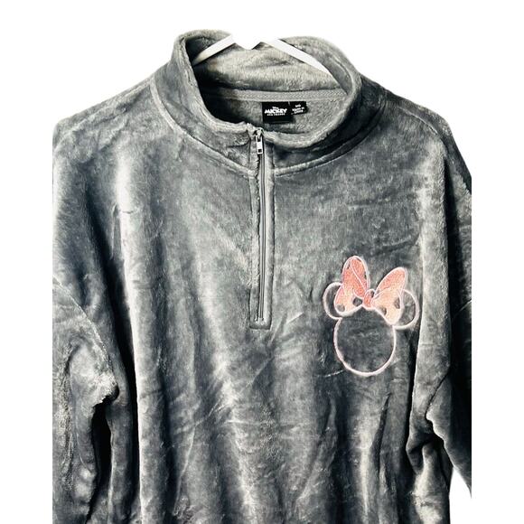 Disney Top Womens Size M Gray Velour Pullover Minnie Silhouette Long Sleeve NWT - Picture 3 of 10
